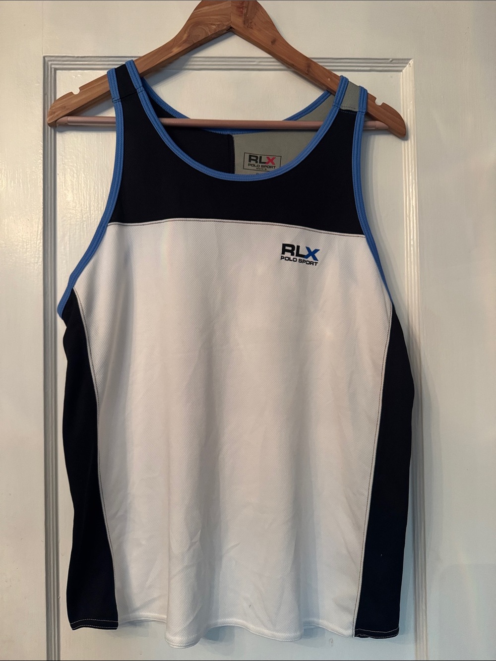 RLX Ralph Lauren White Navy Tank with Blue Trim
